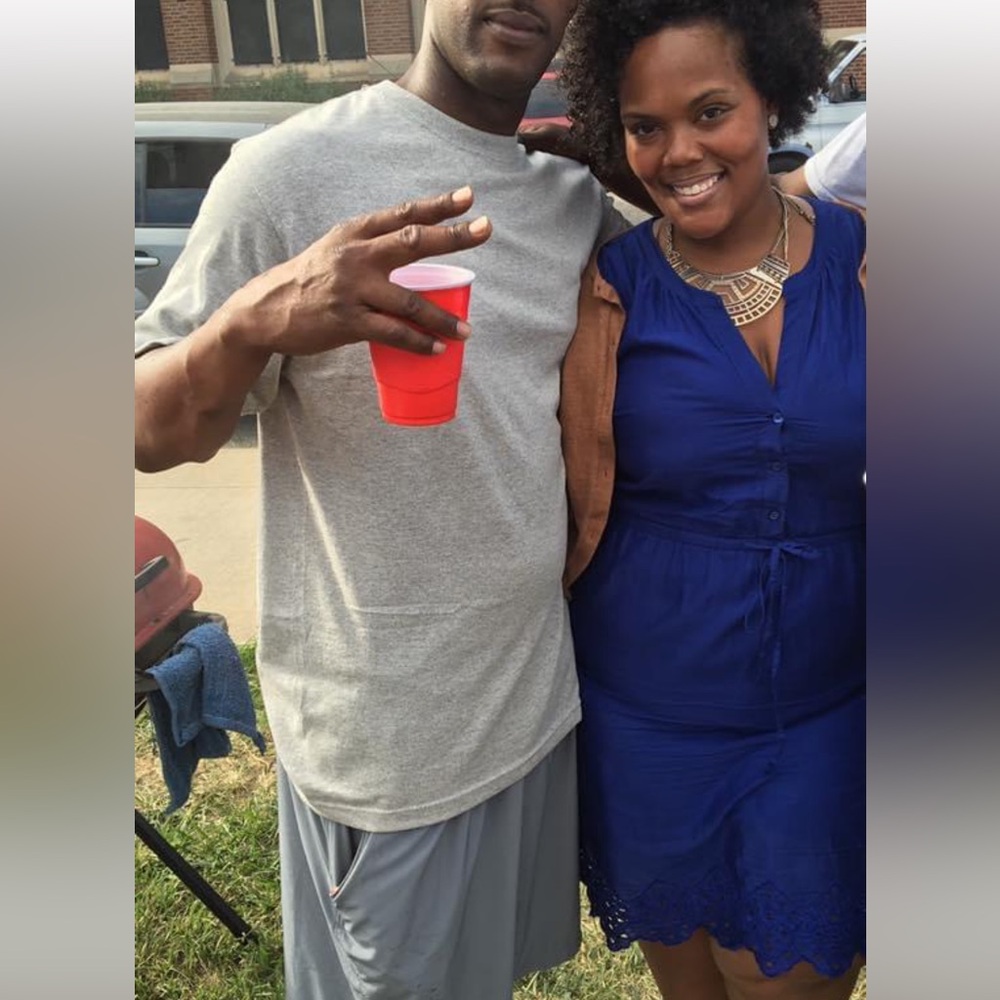 Royal blue dress with lace detailing around the bottom hem